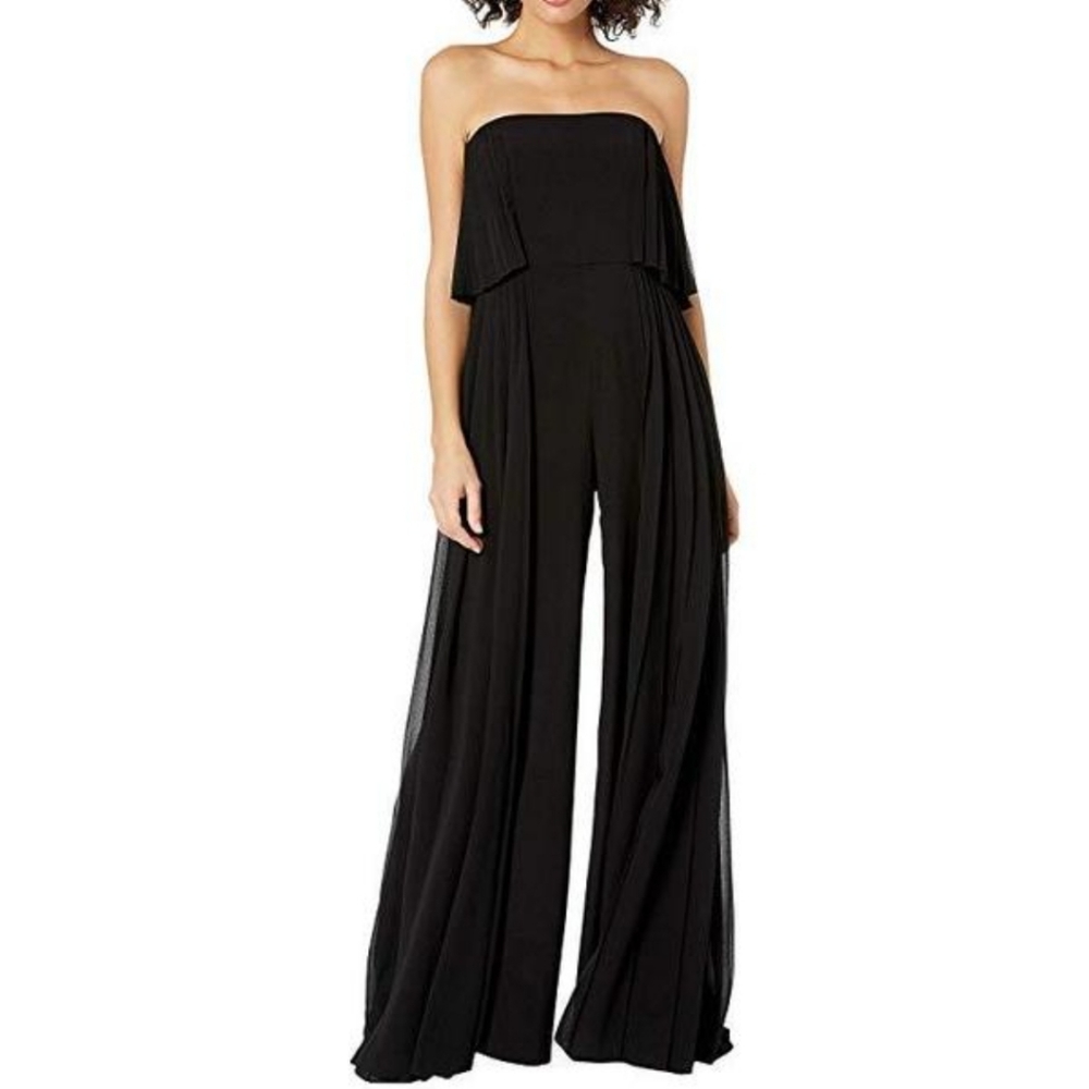 Halston Heritage Strapless Pleated Insert Wide Leg Jumpsuit Size 14